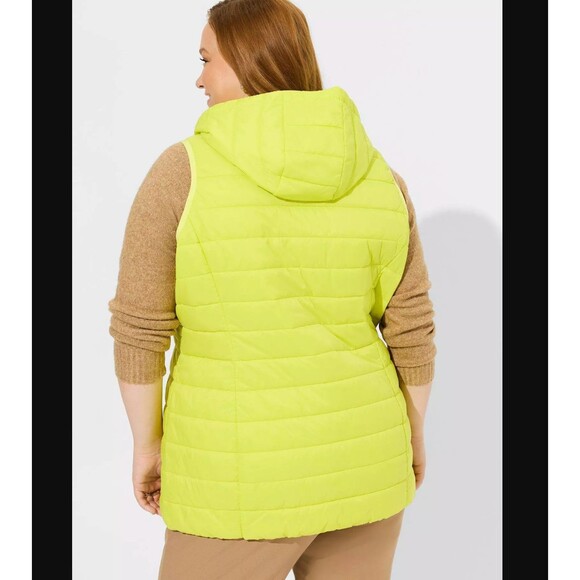 Torrid Packable Puffer Vest 4X 26 Yellow Hooded Full Zip Pockets Lightweight NWT - Picture 11 of 14